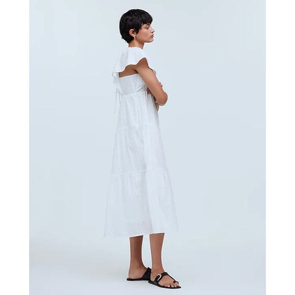 Madewell Tie Back Flutter Sleeve Tiered Midi Dress White Cottagecore US 00 NWT - Picture 4 of 16